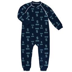 Темно-синий джемпер с молнией во всю длину и принтом реглан для малышей Seattle Kraken Team Пижама Outerstuff