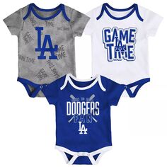 Комплект боди из трех частей Los Angeles Dodgers Royal/White/Heathered Grey для новорожденных и младенцев Game Time Outerstuff