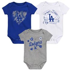 Комплект из 3 боди Los Angeles Dodgers для новорожденных и младенцев королевского/белого/серого цвета с мелованной шерстью Outerstuff