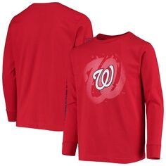 Молодежная красная футболка с длинными рукавами и платиновым логотипом Washington Nationals Outerstuff