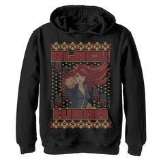 Рождественский свитер Marvel Black Widow Ugly для мальчиков 8–20 лет, флисовая толстовка с рисунком и рисунком Marvel