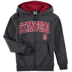 Молодежная худи с молнией во всю длину, темно-серый Stanford Cardinal с аппликацией в виде арки и логотипа Unbranded