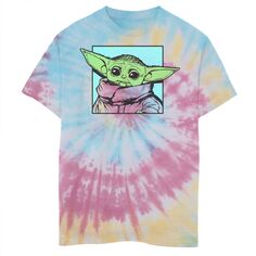Простая квадратная футболка с рисунком тай-дай для мальчиков 8–20 лет «Звездные войны: Мандалорец Грогу, он же Бэби Йода» Star Wars