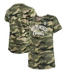 Молодежная футболка New Era Green San Francisco Giants 2021 с камуфляжным принтом и v-образным вырезом ко Дню вооруженных сил New Era