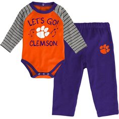 Комплект боди и брюк с длинными рукавами и брюками реглан для младенцев оранжевый/фиолетовый Clemson Tigers Touchdown 2.0 Unbranded