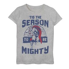 Рождественская футболка с рисунком Marvel Thor &apos;Tis The Season To Be Mighty для девочек 7–16 лет Marvel