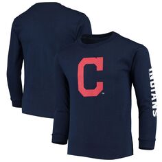 Темно-синяя футболка с длинными рукавами и логотипом Youth Soft as a Grape Cleveland Indians Unbranded