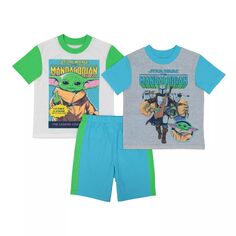 Пижамный комплект из топа и шорт с изображением Мандалорца Грогу, известного как Бэби Йода, для мальчиков 6–12 лет Licensed Character
