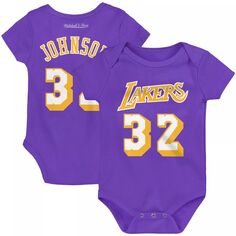 Младенческое боди Mitchell &amp; Ness Magic Johnson Purple Los Angeles Lakers из твердой древесины, классическое боди с именем и номером Unbranded