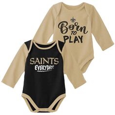Набор из 2 боди с длинными рукавами для новорожденных и младенцев золотого/черного цвета New Orleans Saints Little Player Outerstuff