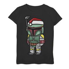 Шляпа Санта-Клауса с изображением Бобы Фетта для девочек 7–16 лет, рождественская футболка с рисунком в мультяшном стиле Star Wars