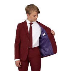 Комплект OppoSuits ярко-бордового цвета из однотонной куртки, брюк и галстука для мальчиков 10–16 лет OppoSuits
