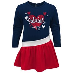 Платье из джерси с длинными рукавами темно-синего цвета New England Patriots All Hearts для девочек дошкольного возраста Outerstuff