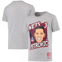 Молодежная футболка Mitchell &amp; Ness Drazen Petrovic Heathered Grey New Jersey Nets Hardwood Classics King of the Court Player Футболка Unbranded