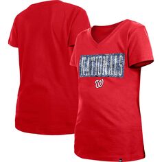 Красная футболка New Era Washington Nationals для девочек и молодежи с v-образным вырезом и пайетками New Era