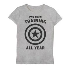 Футболка с графическим рисунком и логотипом Marvel Avengers Captain America Training для девочек 7–16 лет, круглый год Marvel