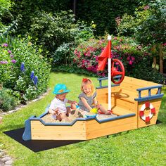 Детская пиратская лодка, деревянная песочница, детский игровой набор на открытом воздухе Slickblue