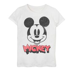 Футболка с логотипом Disney&apos;s Mickey Mouse &amp; Friends для девочек 7–16 лет с изображением Микки и большим лицом Disney