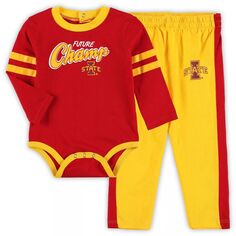 Комплект боди с длинными рукавами и спортивных штанов Infant Cardinal/Gold Iowa State Cyclones Little Kicker Outerstuff