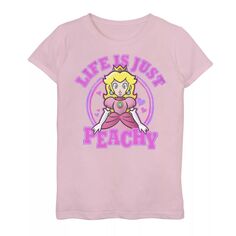 Футболка с логотипом Nintendo Super Mario Peach Life Is Just Peachy Hearts для девочек 7–16 лет Licensed Character, розовый