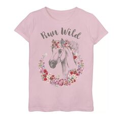 Футболка Fifth Sun Run Wild с цветочным рисунком лошади для девочек 7–16 лет Licensed Character, розовый