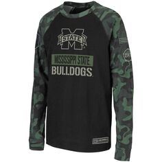 Молодежная футболка Colosseum Black/Camo Mississippi State Bulldogs OHT Military Appreciation реглан с длинными рукавами Colosseum
