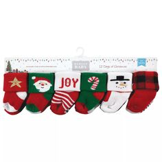 Хлопковые носки для новорожденных и махровые носки Hudson Baby для мальчиков, 12 дней Рождества, Санта Hudson Baby