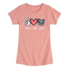 Футболка с рисунком Peace Love Cats для девочек 7–16 лет Licensed Character, розовый