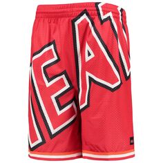 Молодежные классические шорты из твердой древесины красного цвета Miami Heat в сетку с большим лицом Unbranded