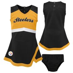 Черное/золотое платье-джемпер для девочек Pittsburgh Steelers Cheer Captain Outerstuff