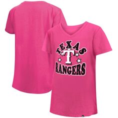 Молодежная футболка New Era Pink Texas Rangers со звездами и v-образным вырезом New Era