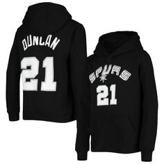 Молодежный пуловер с капюшоном Mitchell &amp; Ness Tim Duncan, черный San Antonio Spurs из твердой древесины, пуловер с именем и номером Unbranded