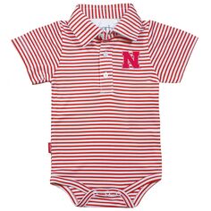 Infant Garb Красно-белое боди Nebraska Huskers Carson в полоску с короткими рукавами Unbranded