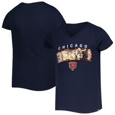 Молодежная футболка New Era Navy Chicago Bears с обратными пайетками и надписью с v-образным вырезом New Era