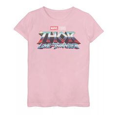 Футболка с металлическим логотипом и графическим рисунком Marvel Thor Love And Thunder для девочек 7–16 лет Marvel, розовый