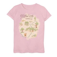 Футболка с рисунком «Винни-Пух» Disney для девочек 7–16 лет, площадь 100 акров, карта леса Disney, розовый