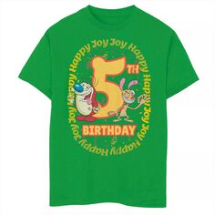 Футболка с рисунком на 5-й день рождения Nickelodeon Ren &amp; Stimpy для мальчиков 8–20 лет Nickelodeon