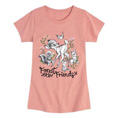 Футболка с рисунком «Лесные друзья» для девочек 7–16 лет Disney&apos;s Bambi Licensed Character, розовый