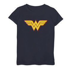 Классическая желтая красная футболка с символом DC Comics для девочек «Чудо-женщина» Licensed Character