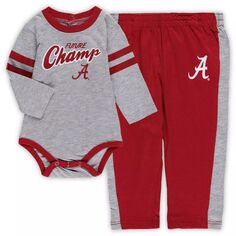 Комплект боди с длинными рукавами и спортивных штанов Little Kicker в цвете Alabama Crimson Tide Little Kicker для новорожденных и младенцев, серый/малиновый Outerstuff