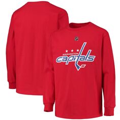 Молодежная красная футболка с длинным рукавом и логотипом Washington Capitals Primary Outerstuff