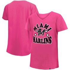 Розовая футболка из джерси Майами Марлинс для девочек, молодежная футболка с v-образным вырезом и звездами New Era New Era