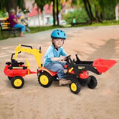 Детская игрушка Aosom 3 в 1 катается на бульдозере/экскаваторе с 6-колесным управляемым грузовым прицепом и простым управлением педалью Aosom