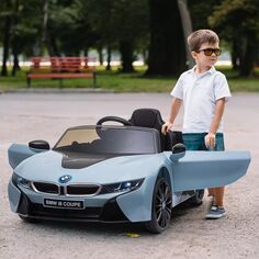 Лицензированная Aosom электрическая детская игрушка-купе BMW I8, работающая от аккумулятора, 6 В, с дистанционным управлением, музыкальная звуковая подсветка, MP3, подвесные колеса для детей 37 лет, 96 месяцев, синие Aosom
