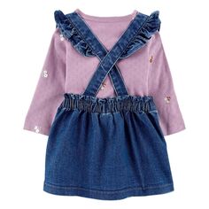 Комплект из трех предметов: рубашка-пуантель с цветочным принтом, джинсовый джемпер и колготки для девочки Carter Carter&apos;s Carters