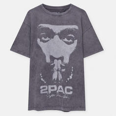 Футболка Pull&amp;Bear Faded Tupac Graphic, серый