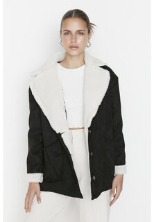 Пальто короткое Trendyol с белым подкладом, черный