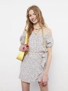 Укороченная Женская блузка из вискозы с вырезом лодочкой и цветочным принтом с короткими рукавами Xside