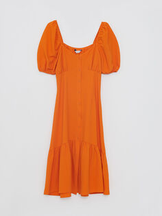 Женское платье с прямым рукавом-фонариком и воротником-стойкой LCW Casual