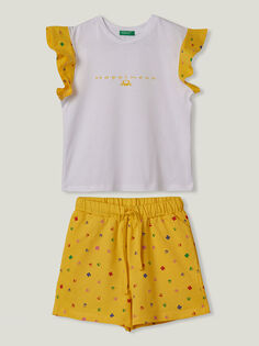 Футболка и шорты для девочек с короткими рукавами и принтом с круглым вырезом Benetton